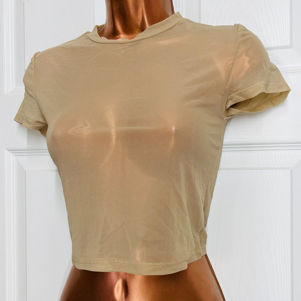 NTW Cream Tan Mesh Crop Top - Picture 6 of 6